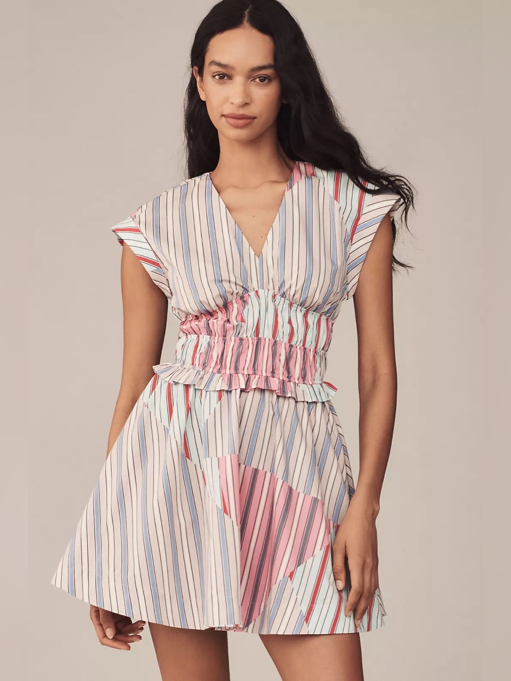 Anthropologie Cap-Sleeve V-Neck A-Line Mini Dress